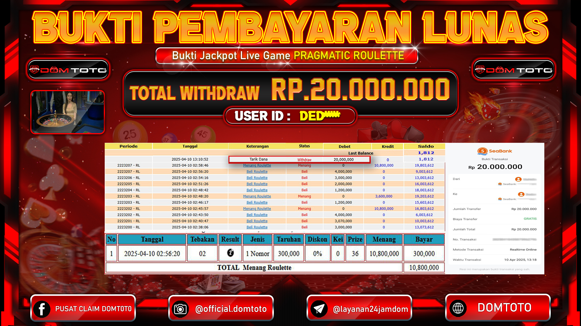 JACKPOT LIVE GAME PRAGMATIC ROULETTE 10 APRIL 2025
